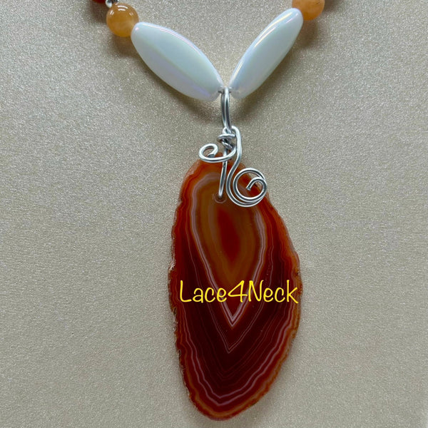 “Nectarine”, Porcelain & Red Aventurine necklace