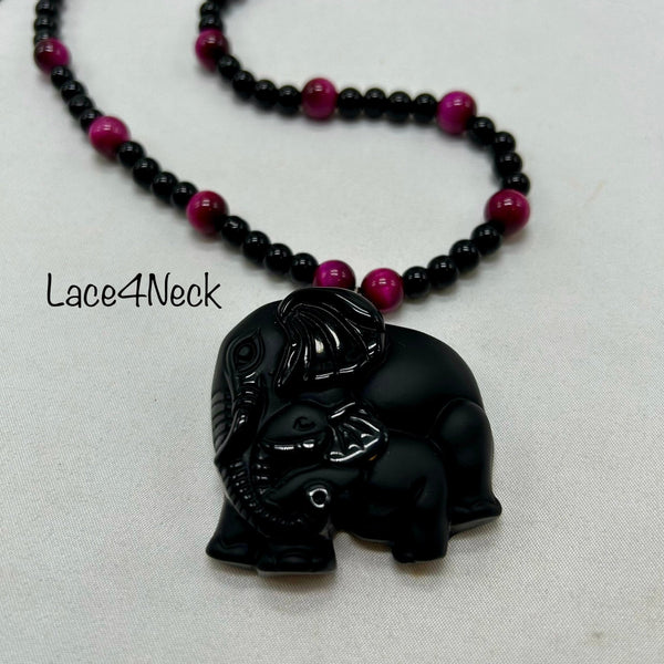 “Olifant”, Black Jade & Magenta Tiger Eye necklace