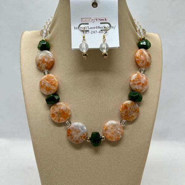 “Oranjade”, Calcite & Jade necklace