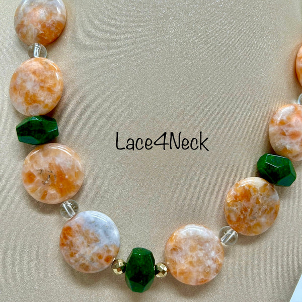 “Oranjade”, Calcite & Jade necklace