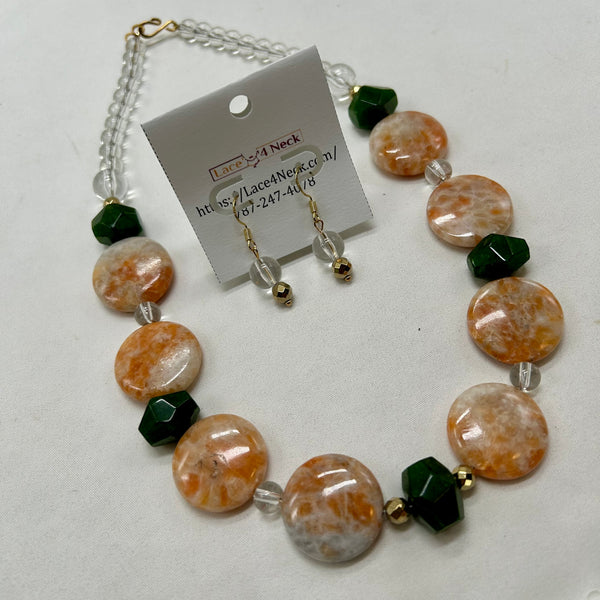 “Oranjade”, Calcite & Jade necklace