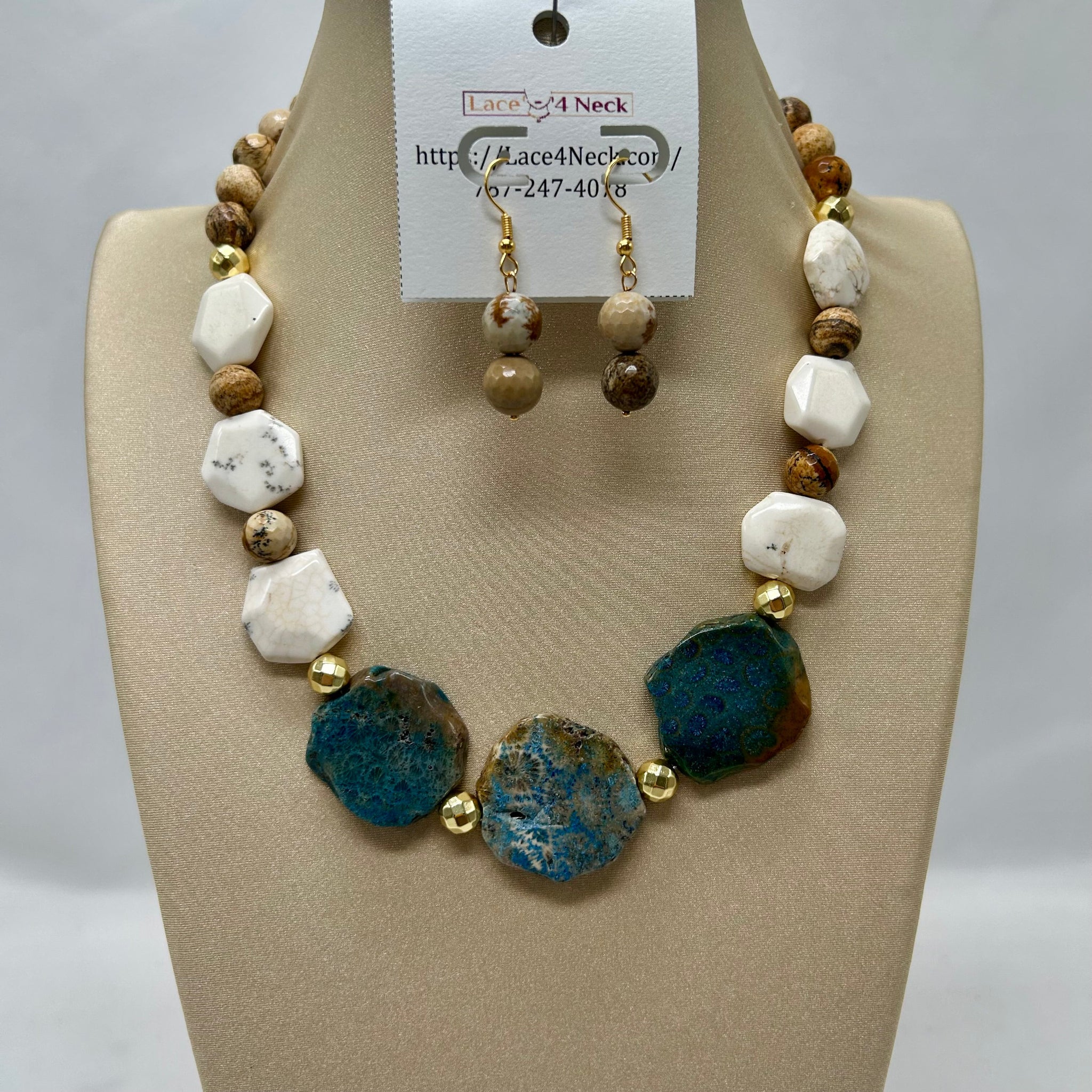 “Oris”, Fossil Coral & Picture Jasper necklace