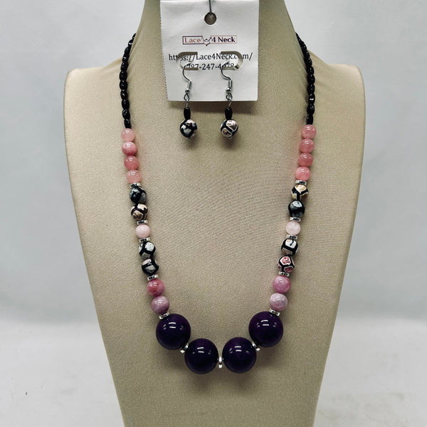 “Path”, Agate, Alxa Stone & Black Obsidian necklace