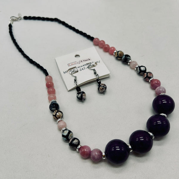 “Path”, Agate, Alxa Stone & Black Obsidian necklace