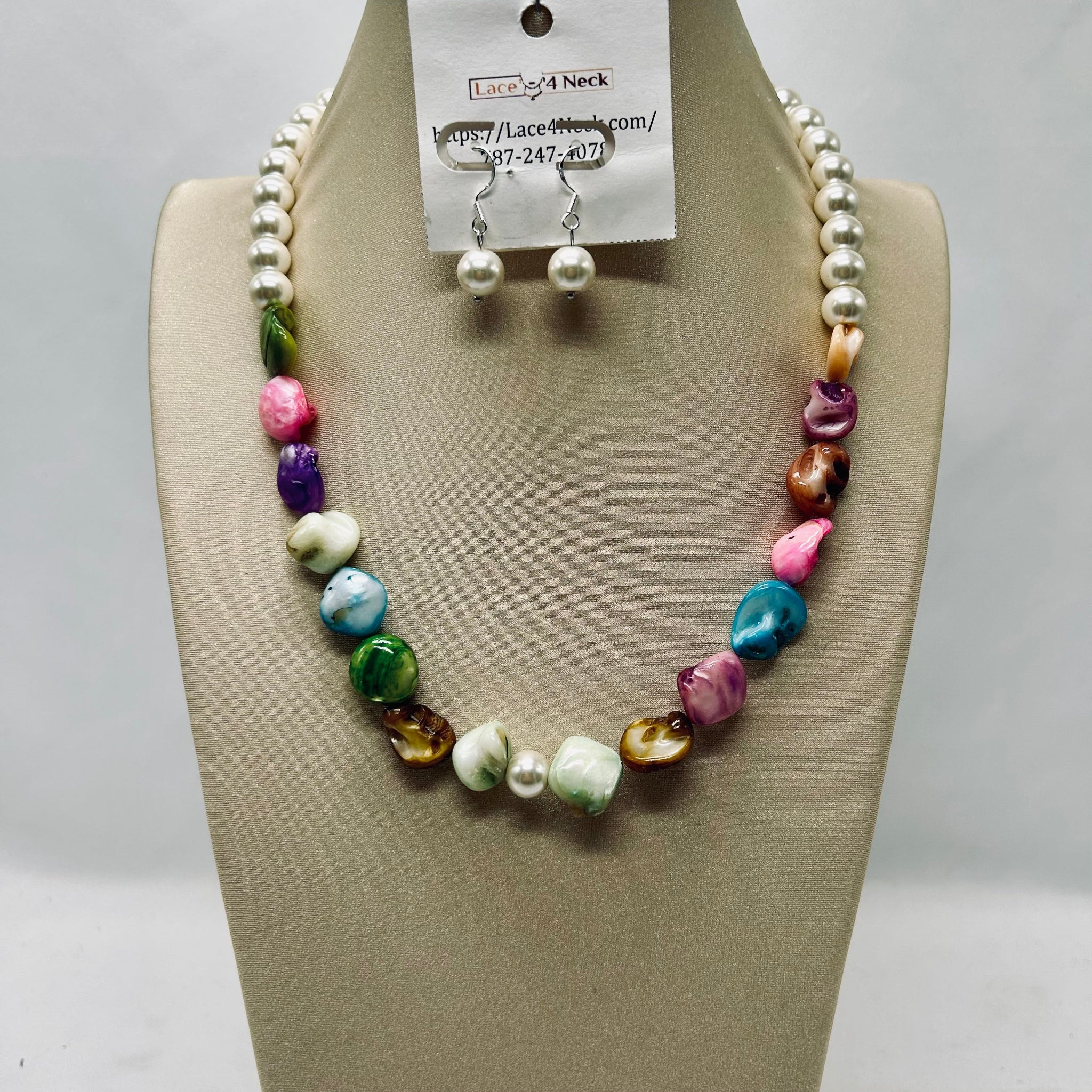“Perle”, Glass Pearl & Color Shell necklace