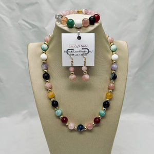 “Permata,” Mixed Gems, Hematite & Rose Quartz necklace