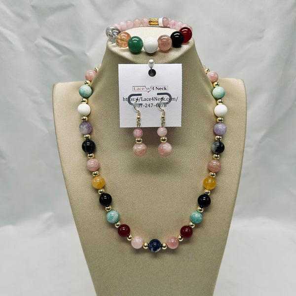 “Permata,” Mixed Gems, Hematite & Rose Quartz necklace