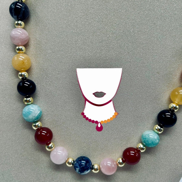 “Permata,” Mixed Gems, Hematite & Rose Quartz necklace
