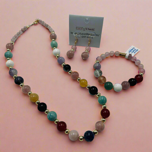 “Permata,” Mixed Gems, Hematite & Rose Quartz necklace
