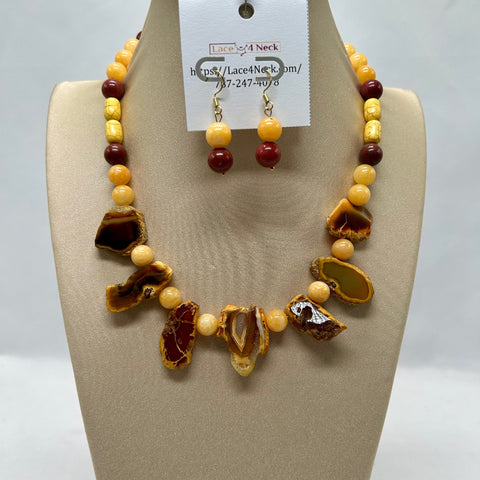 “Positief”, Fire Agate, Jade, & Mookaite Jasper necklace