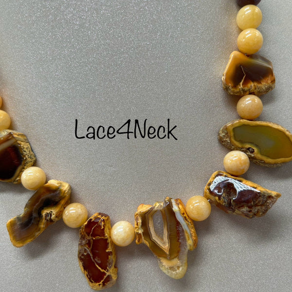 “Positief”, Fire Agate, Jade, & Mookaite Jasper necklace