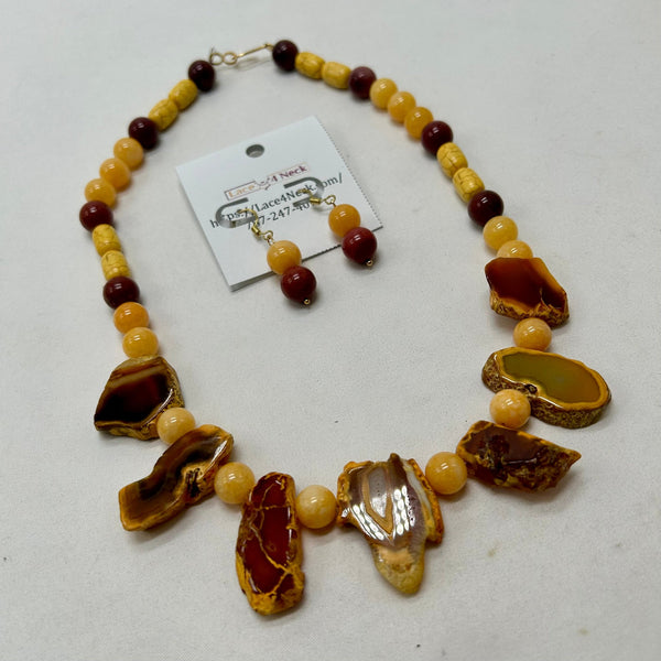 “Positief”, Fire Agate, Jade, & Mookaite Jasper necklace