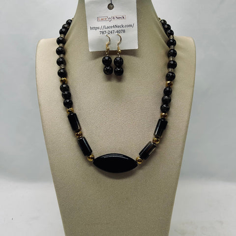 “Prestige”, Glass, Hematite & Porcelain necklace