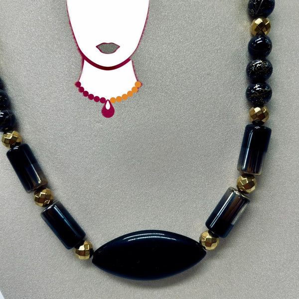 “Prestige”, Glass, Hematite & Porcelain necklace