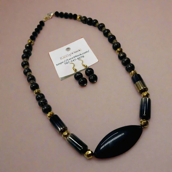 “Prestige”, Glass, Hematite & Porcelain necklace