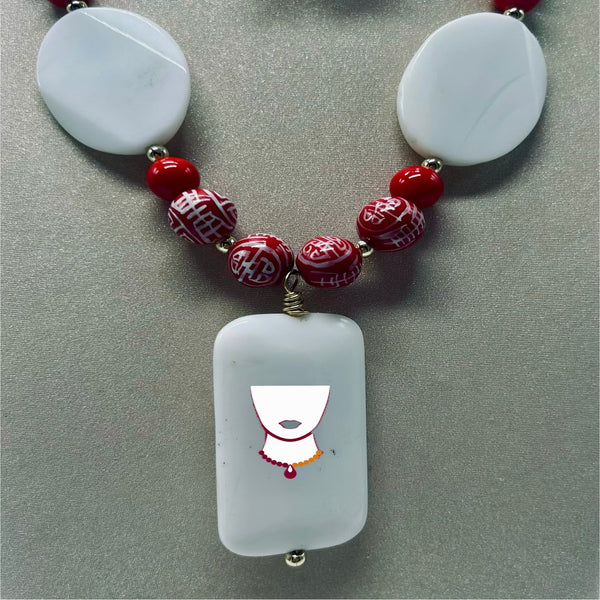 “Romance,” Glass, Hematite & Porcelain necklace