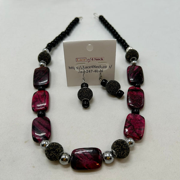 “Sangría”, Glass, Rhodonite & Tibetan Style necklace