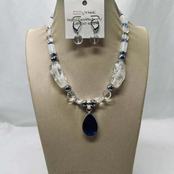 “Sapphirus,” Clear Quartz, Hematite, and Sapphire necklace