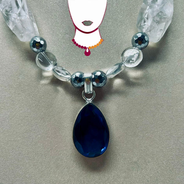 “Sapphirus,” Clear Quartz, Hematite, and Sapphire necklace