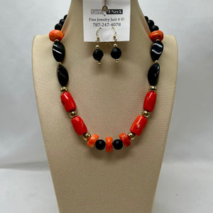 “Spugna”, Coral, Hematite & Porcelain necklace