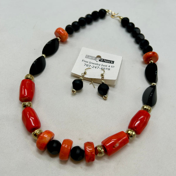 “Spugna”, Coral, Hematite & Porcelain necklace