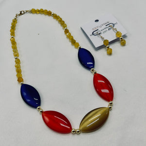 Necklace with colorful beads on a white background