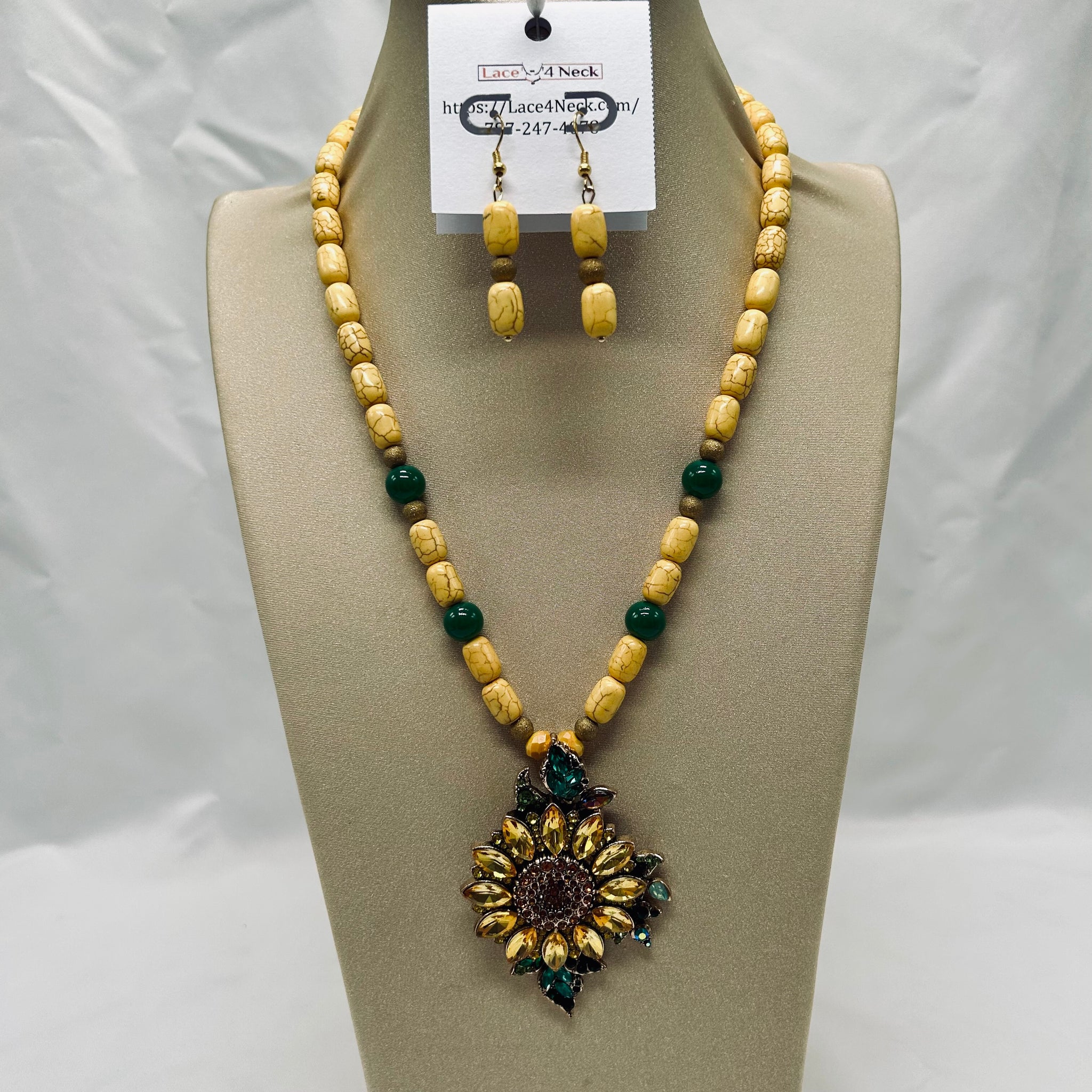 “Sunflower,” Howlite & Glass necklace