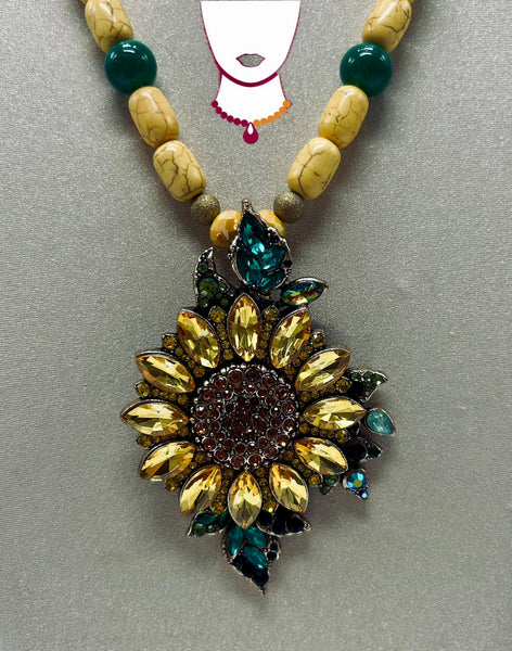 “Sunflower,” Howlite & Glass necklace