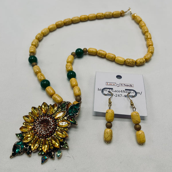 “Sunflower,” Howlite & Glass necklace