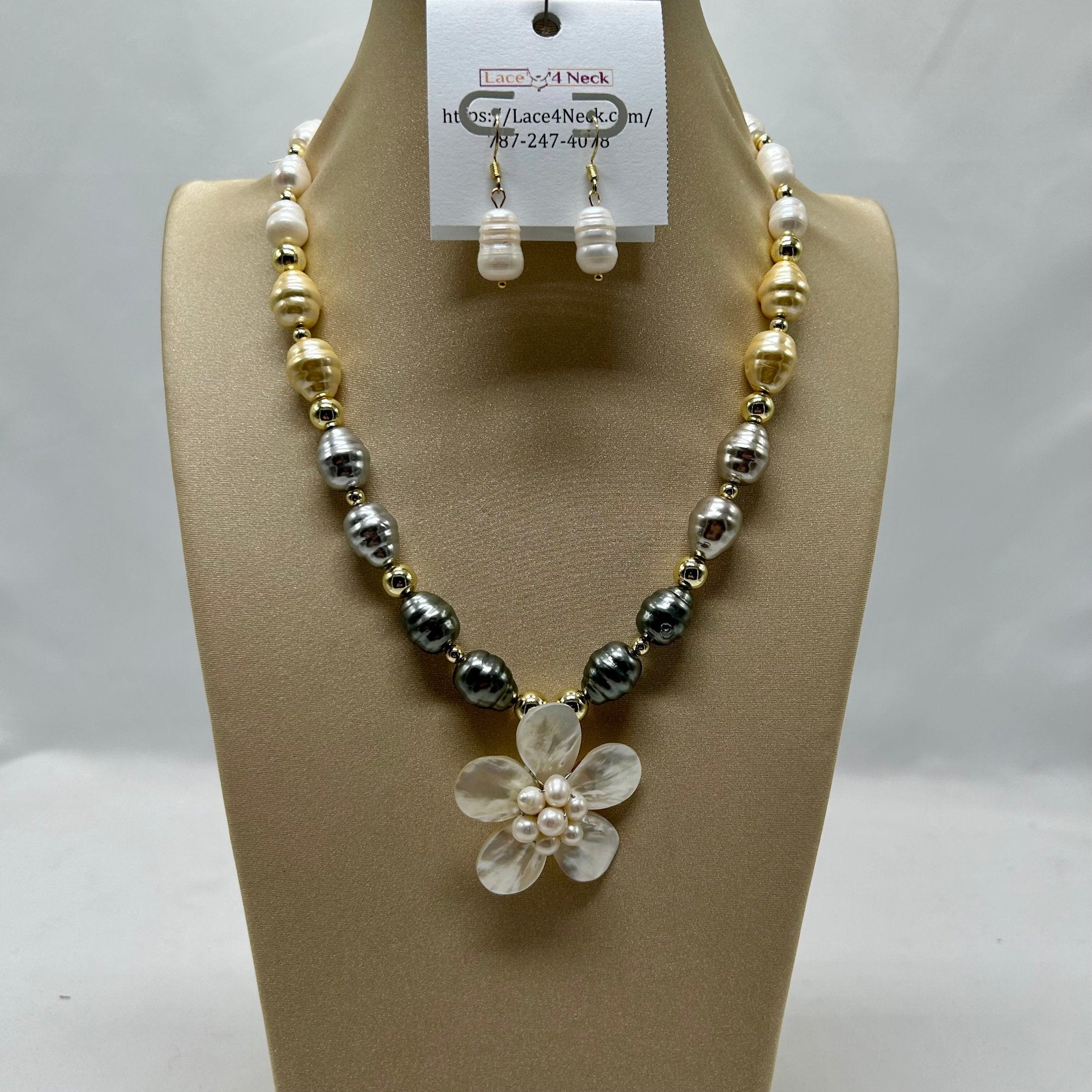 “Taití,”, Mother of Pearl & Hematite necklace