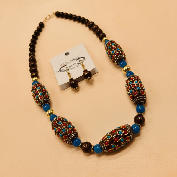 Beaded necklace with colorful beads on a white background