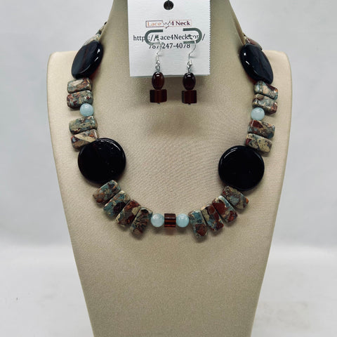 “Tierra Serena”, Aquamarine, Blown Glass & Lorderite necklace