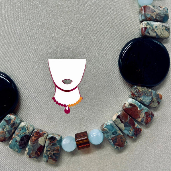 “Tierra Serena”, Aquamarine, Blown Glass & Lorderite necklace