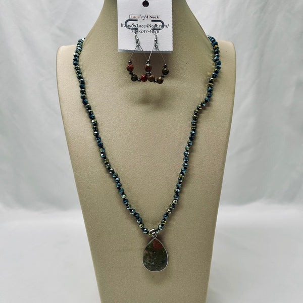 “Unaka,” Glass & Unakite pendant necklace