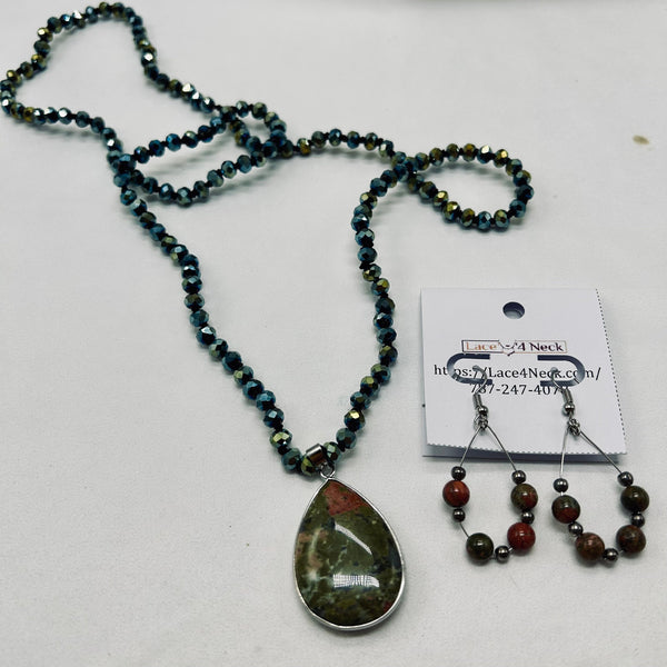 “Unaka,” Glass & Unakite pendant necklace