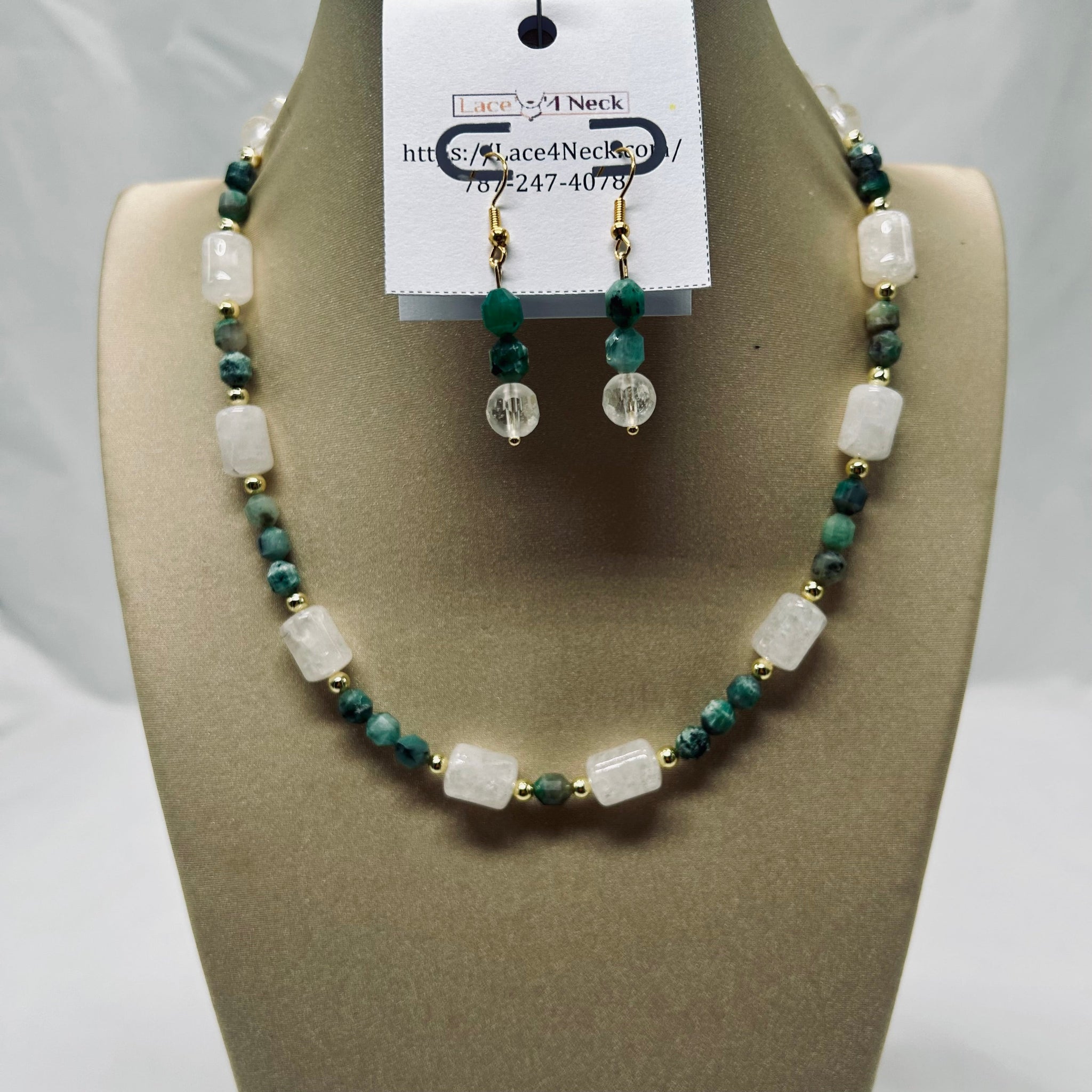 “Viridiana,” Green Emerald & Clear Quartz necklace