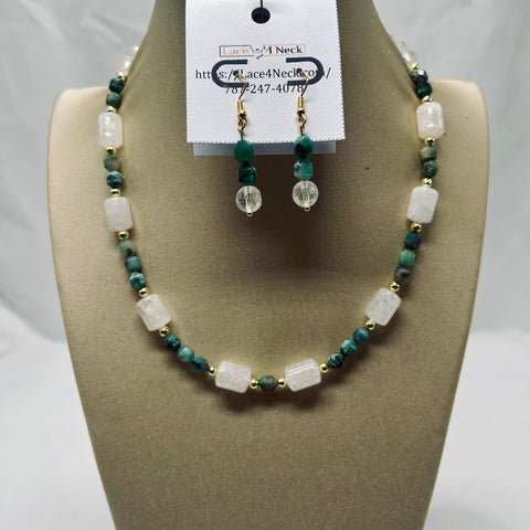 “Viridiana,” Green Emerald & Clear Quartz necklace