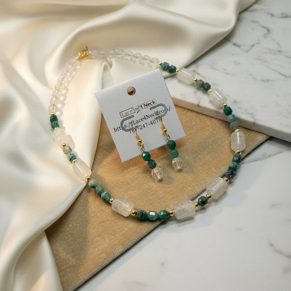 “Viridiana,” Green Emerald & Clear Quartz necklace