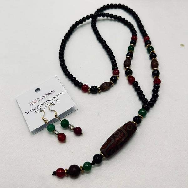 “Virtue Series”, DZI-9 Eye Agate & Glass long necklace