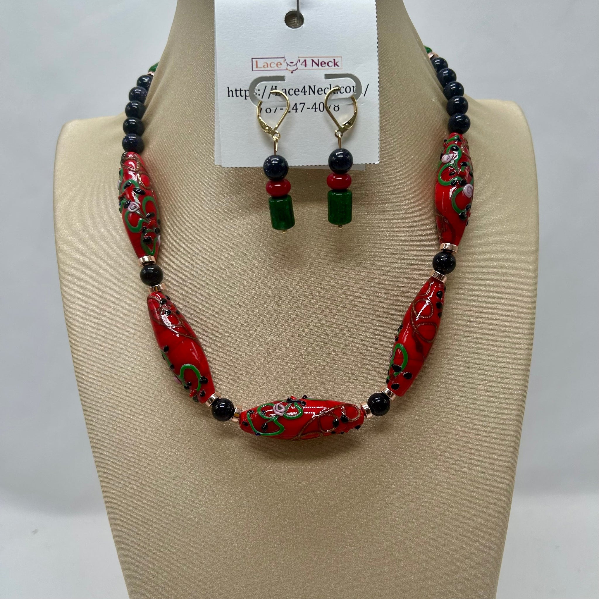 “Zenda”, Gold Sand Lampwork & Blue Sandstone necklace