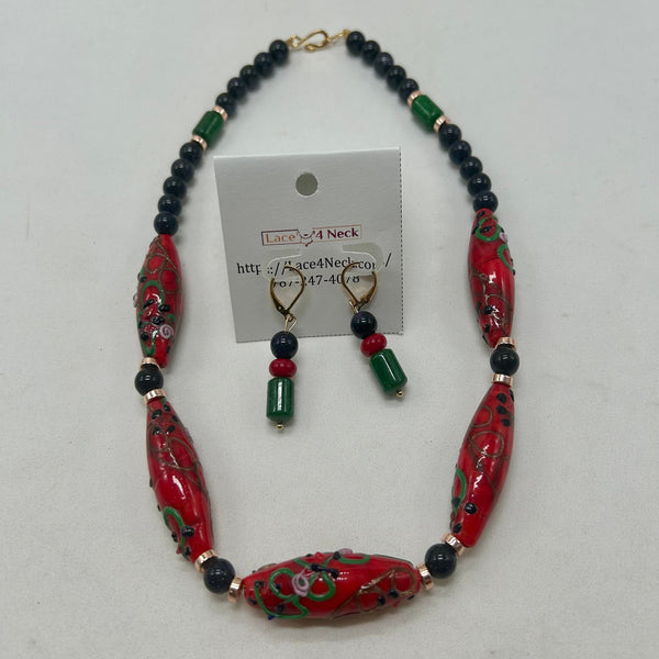 “Zenda”, Gold Sand Lampwork & Blue Sandstone necklace